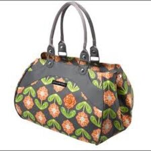 Chic Floral Tote Bag in Gray and Orange